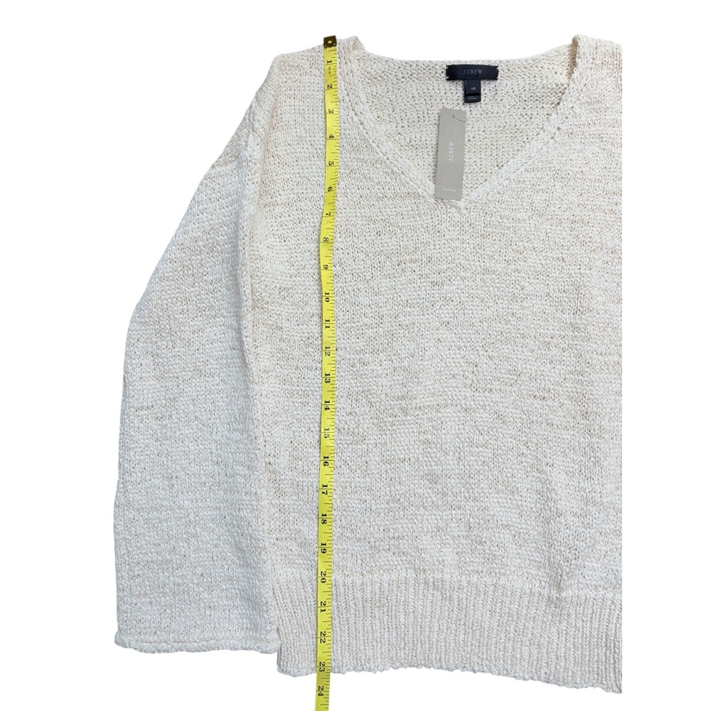 J.Crew Womens NWT V-Neck Textured Cotton Blend Sweater Cream XS H7152 NEW - Picture 2 of 7